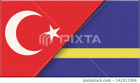 Double flag of Turkey and Curacao on fabric texture - 3D illustration Double flag of Turkey and Curacao on fabric texture - 3D illustration 142913304