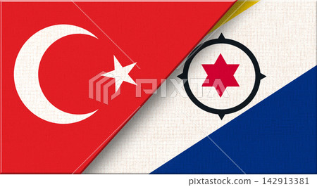 Double flag of Turkey and Bonaire on fabric texture - 3D illustration Double flag of Turkey and Bonaire on fabric texture - 3D illustration 142913381