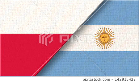 Double flag of Poland and Argentina on fabric texture - 3D illustration Double flag of Poland and Argentina on fabric texture - 3D illustration 142913422