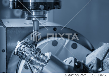 Mold parts finish cutting process by a 5-axis CNC milling machine with a ball nose end mill Mold parts finish cutting process by a 5-axis CNC milling machine with a ball nose end mill 142913657