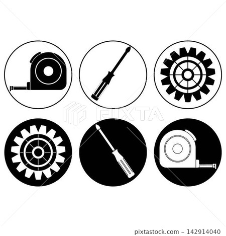 Construction and handyman tools vector icon set featuring dual style line art and solid black glyph icons Construction and handyman tools vector icon set featuring dual style line art and solid black glyph icons 142914040