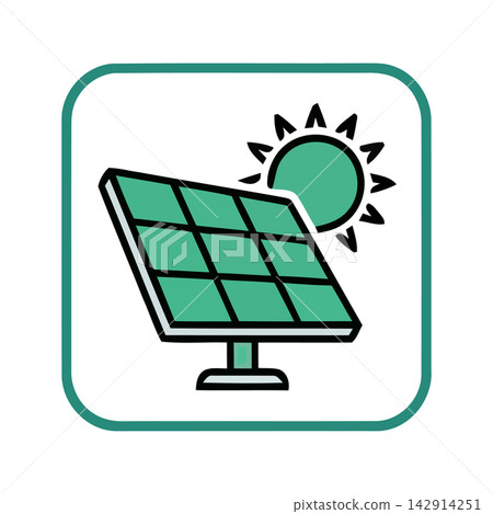 Representing clean power and sustainability, this vector graphic shows a solar panel capturing maximum sun energy for eco-friendly solutions. Representing clean power and sustainability, this vector graphic shows a solar panel capturing maximum sun energy for eco-friendly solutions. 142914251