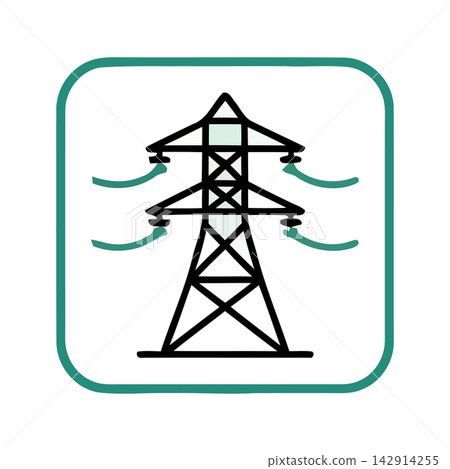 Minimalist black vector illustration of a high voltage power transmission pylon structure for industrial energy concepts. Minimalist black vector illustration of a high voltage power transmission pylon structure for industrial energy concepts. 142914255