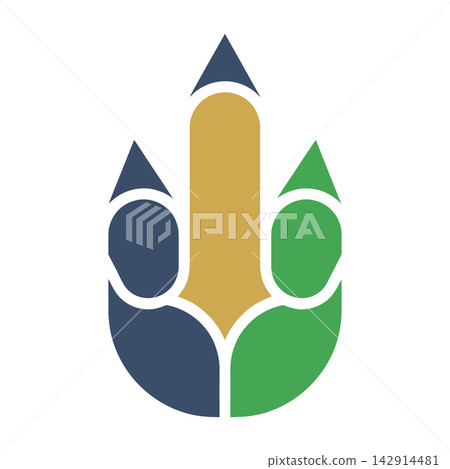 stylized logo of three people holding hands in blue green and yellow colors together stylized logo of three people holding hands in blue green and yellow colors together 142914481
