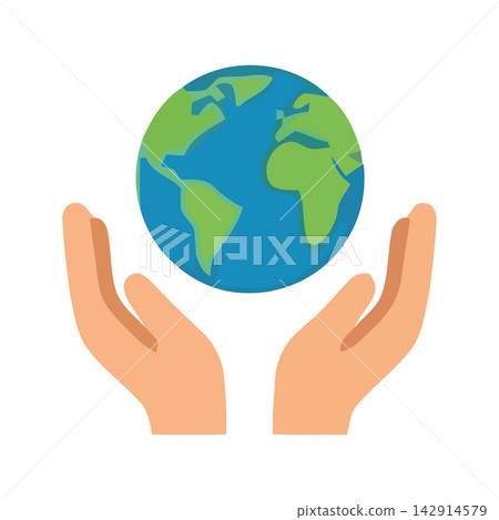 Stylized vector icon showing caring hands supporting the planet earth globe, representing global stewardship and environmental protection efforts. Stylized vector icon showing caring hands supporting the planet earth globe, representing global stewardship and environmental protection efforts. 142914579