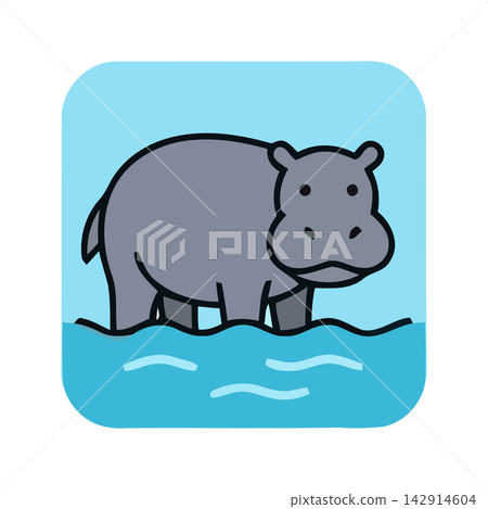 A cute and friendly cartoon rhinoceros illustration perfect for children's books, education, or wildlife themes. 142914604