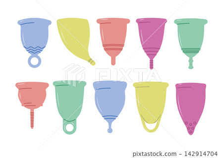 Menstrual cup set, hygiene products, women's health, menstrual cycle, female reproductive system, conscious consumption Menstrual cup set, hygiene products, women's health, menstrual cycle, female reproductive system, conscious consumption 142914704