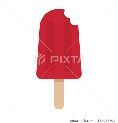 Red Ice Pop On Wooden Stick With Bite Taken Out Of The Top Red Ice Pop On Wooden Stick With Bite Taken Out Of The Top 142914708
