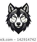Geometric wolf head logo design, strong mascot symbol for sports teams and brands 142914742