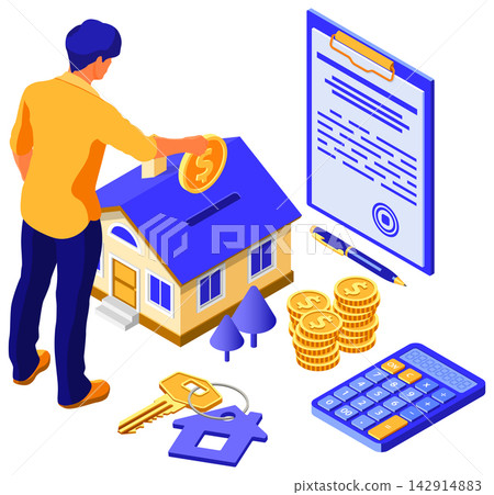 Sale Purchase Rent Mortgage House Isometric Sale Purchase Rent Mortgage House Isometric 142914883