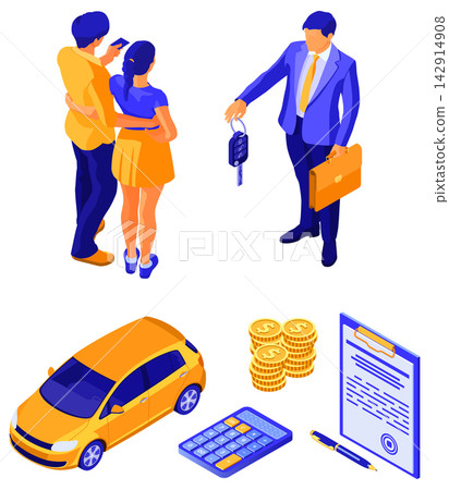 Sale Insurance Rental Sharing Car Isometric Sale Insurance Rental Sharing Car Isometric 142914908