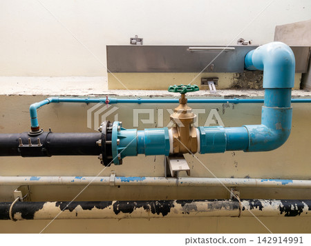 Industrial Plumbing Pipe System with Brass Valve Industrial Plumbing Pipe System with Brass Valve 142914991