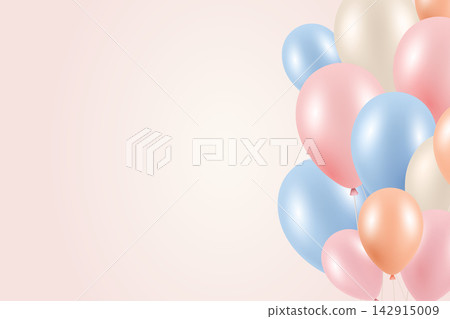 Balloon Banner Vector Illustration. Pastel Balloon Background with Copy Space, Birthday Party Banner Template for Celebration, Baby Shower, Invitation, Greeting Card, Festive Event Design Balloon Banner Vector Illustration. Pastel Balloon Background with Copy Space, Birthday Party Banner Template for Celebration, Baby Shower, Invitation, Greeting Card, Festive Event Design 142915009