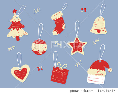 christmas gift tags vector illustration set with holiday shapes christmas gift tags vector illustration set with holiday shapes 142915217