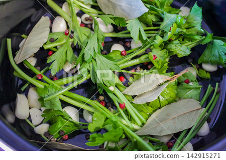 Ingredients for homemade pickling and autumn food preserving Ingredients for homemade pickling and autumn food preserving 142915271
