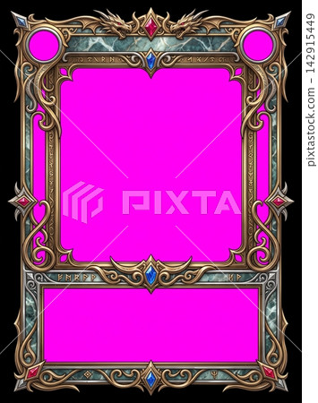 Fantasy game card frame with ornate gold border Fantasy game card frame with ornate gold border 142915449