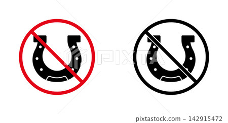 No Horseshoe Allowed Solid Icon Set. Prohibition, Restriction, And Superstition Silhouette Symbol Collection. Warning Signage And Symbolism. Isolated Vector Illustration No Horseshoe Allowed Solid Icon Set. Prohibition, Restriction, And Superstition Silhouette Symbol Collection. Warning Signage And Symbolism. Isolated Vector Illustration 142915472