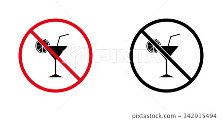 No Alcohol Drink Prohibition Solid Icon Set. Alcohol Consumption Restriction, Beverage Ban, And Sobriety Promotion Silhouette Symbol Collection. Isolated Vector Illustration 142915494