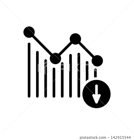 Chart With Downward Arrow Solid Icon. Financial Decline, Market Downturn, And Economic Recession Silhouette Symbol. Business Analysis. Isolated Vector Illustration Chart With Downward Arrow Solid Icon. Financial Decline, Market Downturn, And Economic Recession Silhouette Symbol. Business Analysis. Isolated Vector Illustration 142915544