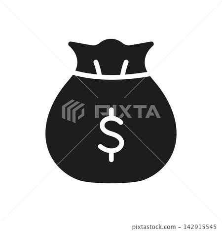 Money Bag With Dollar Sign Solid Icon. Financial Savings, Wealth Accumulation, And Investment Silhouette Symbol. Economic Growth Representation. Isolated Vector Illustration Money Bag With Dollar Sign Solid Icon. Financial Savings, Wealth Accumulation, And Investment Silhouette Symbol. Economic Growth Representation. Isolated Vector Illustration 142915545