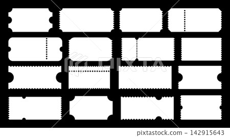 Ticket pattern for cinema, circus, theater, festival, casino, club. Admit one tickets. Empty flat layouts. Boarding blanks, lottery, sale coupons set. Simple Blanks white backgrounds. Ticket pattern for cinema, circus, theater, festival, casino, club. Admit one tickets. Empty flat layouts. Boarding blanks, lottery, sale coupons set. Simple Blanks white backgrounds. 142915643