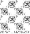Black and white doodle pattern of dried orange slice with cinnamon sticks and fragrant spices for Christmas mulled wine. Simple vector sketch for holiday drink branding and packaging 142916261