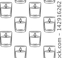 Black and white doodle pattern of burning candle in a glass. Simple vector sketch for cozy winter branding and home decor 142916262