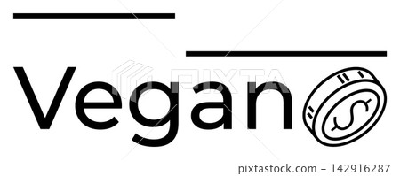 Veganism, branding, food packaging, plant-based lifestyle, ethical choices, sustainability. Text Vegan with a minimalistic logo and coin-thumbs up symbol. Branding and food packaging concepts Veganism, branding, food packaging, plant-based lifestyle, ethical choices, sustainability. Text Vegan with a minimalistic logo and coin-thumbs up symbol. Branding and food packaging concepts 142916287