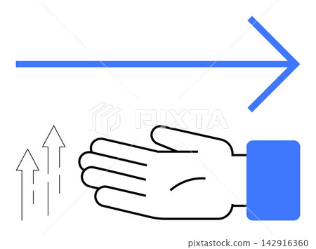 Growth, progress, guidance, productivity, leadership, innovation. Open hand with upward arrows and a forward arrow in blue. Growth and progress concepts with symbolic visuals Growth, progress, guidance, productivity, leadership, innovation. Open hand with upward arrows and a forward arrow in blue. Growth and progress concepts with symbolic visuals 142916360