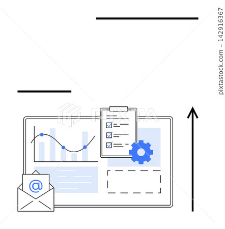 Business strategy, task organization, data analytics, email communication, growth, management. Features graph, checklist gear email arrow. Data analytics and task organization concept Business strategy, task organization, data analytics, email communication, growth, management. Features graph, checklist gear email arrow. Data analytics and task organization concept 142916367