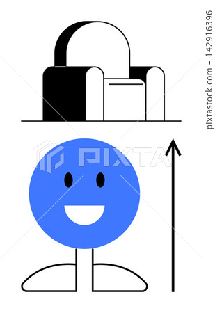 Growth, positivity, emotional outlook, workplace comfort, creativity, icons. A graphic of a chair, smiling face and upward arrow. Growth and positivity concept with simple shapes Growth, positivity, emotional outlook, workplace comfort, creativity, icons. A graphic of a chair, smiling face and upward arrow. Growth and positivity concept with simple shapes 142916396