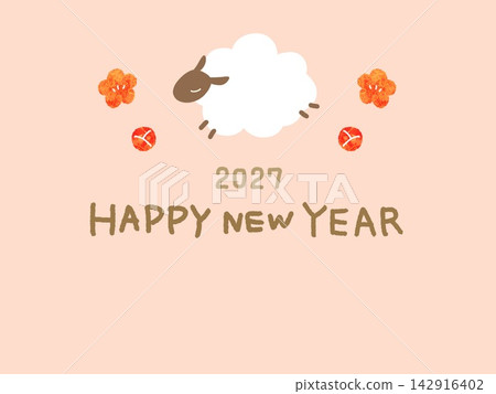 Cute sheep illustration in a Japanese style / New Year's card material for the Year of the Sheep, 2027 (horizontal) Cute sheep illustration in a Japanese style / New Year's card material for the Year of the Sheep, 2027 (horizontal) 142916402