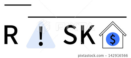 Business strategy, finance, warning signs, home ownership, economic risk, investment analysis. Stylized text spelling Risk with warning triangle and house. Finance and business strategy concept Business strategy, finance, warning signs, home ownership, economic risk, investment analysis. Stylized text spelling Risk with warning triangle and house. Finance and business strategy concept 142916566