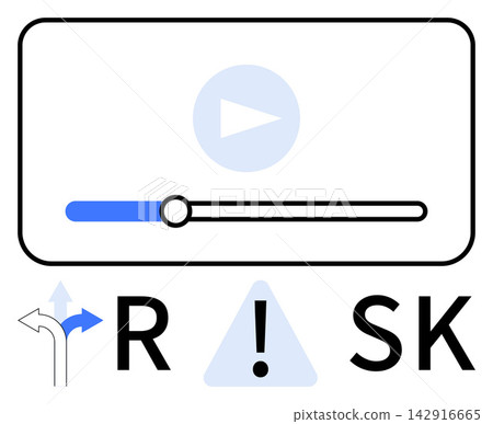 Decision-making, online safety, risk management, digital awareness, caution, multimedia focus. Video playback bar with warning sign and directional choice icon . Risk management and caution concept Decision-making, online safety, risk management, digital awareness, caution, multimedia focus. Video playback bar with warning sign and directional choice icon . Risk management and caution concept 142916665