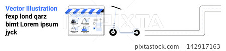 E-commerce, online retail, transportation, urban mobility, logistics, and digital shopping. Digital storefront and electric scooter on delivery path. E-commerce and logistics concept E-commerce, online retail, transportation, urban mobility, logistics, and digital shopping. Digital storefront and electric scooter on delivery path. E-commerce and logistics concept 142917163
