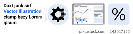 Business management, data visualization, financial analysis, business optimization, data-driven decision-making, performance tracking. Gear symbol, chart graph percentage sign. Business management 142917193