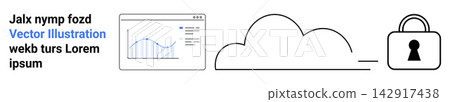 Cybersecurity, data privacy, cloud storage, online protection, analytics, digital information. Display of a chart, cloud icon and lock symbol. Data privacy and cloud storage visual concept Cybersecurity, data privacy, cloud storage, online protection, analytics, digital information. Display of a chart, cloud icon and lock symbol. Data privacy and cloud storage visual concept 142917438