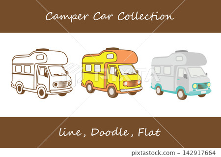 Camper Car Doodle, Line, Flat Style Camper Car Doodle, Line, Flat Style 142917664
