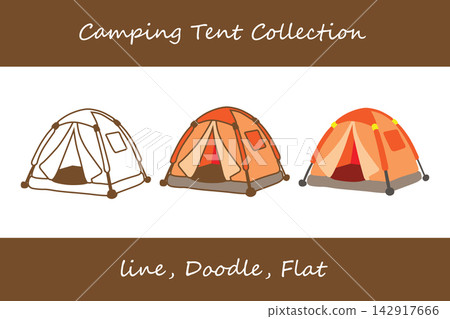 Camping Tent Doodle, Line, Flat Style Camping Tent Doodle, Line, Flat Style 142917666