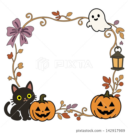 Cute decorative frame with a black cat and jack-o'-lantern (color) that can be used for Halloween invitations. Cute decorative frame with a black cat and jack-o'-lantern (color) that can be used for Halloween invitations. 142917989