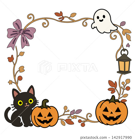 Cute decorative frame with a black cat and jack-o'-lantern (color) that can be used for Halloween invitations. Cute decorative frame with a black cat and jack-o'-lantern (color) that can be used for Halloween invitations. 142917990