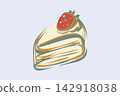Hand drawn strawberry cake slice vector with cream. 142918038