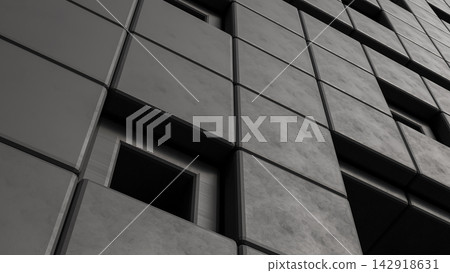 Dark Geometric Wall Panels with Dramatic Depth and Texture 3d render. 142918631