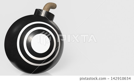 Black Bomb with Bullseye Target and Copy Space on Light Background 3d render. Black Bomb with Bullseye Target and Copy Space on Light Background 3d render. 142918634