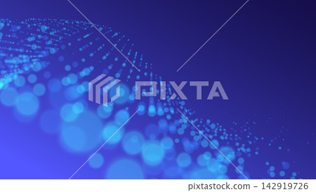 Data wave with glowing particles. Futuristic technology background with data transmission effect. Dynamic digital space. Networking, innovation or communication design template. Vector illustration Data wave with glowing particles. Futuristic technology background with data transmission effect. Dynamic digital space. Networking, innovation or communication design template. Vector illustration 142919726