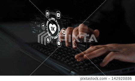 Hands Typing on Laptop with Digital Overlay of Engagement Metrics and Multimedia Icons for Social Media and Online Interaction Analysis. Entropy Hands Typing on Laptop with Digital Overlay of Engagement Metrics and Multimedia Icons for Social Media and Online Interaction Analysis. Entropy 142920886