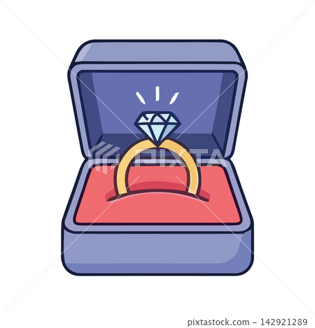 A simple, elegant illustration of an open jewelry box showcasing a sparkling diamond engagement ring. A simple, elegant illustration of an open jewelry box showcasing a sparkling diamond engagement ring. 142921289