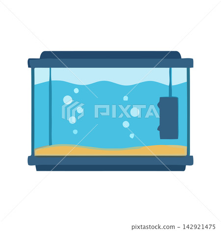 Cute vector graphic of a fish tank filled with blue water and bubbles. Ideal for aquatic, marine, or nature themed designs. Cute vector graphic of a fish tank filled with blue water and bubbles. Ideal for aquatic, marine, or nature themed designs. 142921475