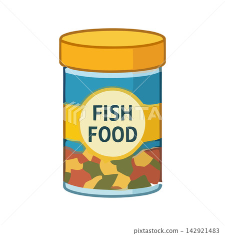 Vector illustration of an empty yellow and blue fish food storage jar. Vector illustration of an empty yellow and blue fish food storage jar. 142921483