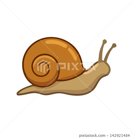 Adorable vector drawing of a coiled snail character perfect for children's books or educational natural themes. Adorable vector drawing of a coiled snail character perfect for children's books or educational natural themes. 142921484